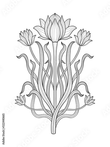 Art nouveau style basic flower element. 1920-1930 years vintage design. Symbol motif design. Isolated on white.