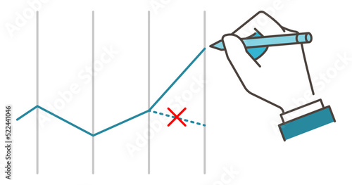 Vector illustration of a hand redrawing a line graph of business performance for upward revision