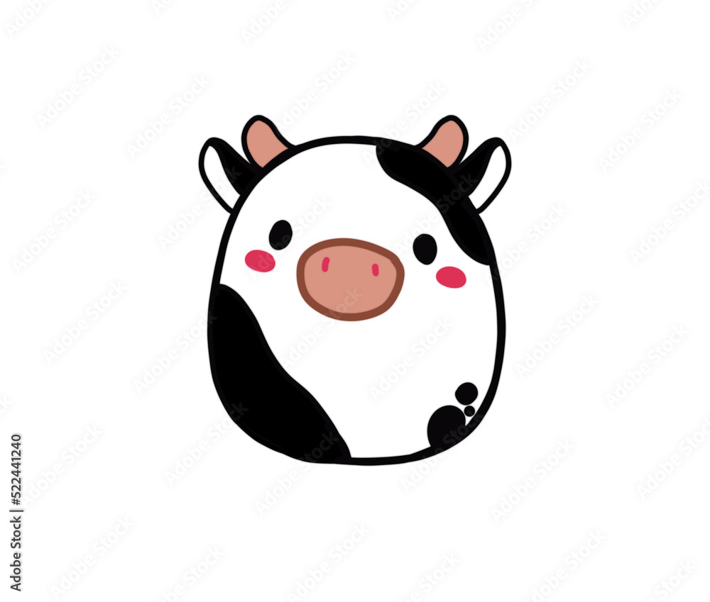 Kawaii adorable cute isolated cow black and white baby illustration cartoon  drawing isolated Illustration Stock