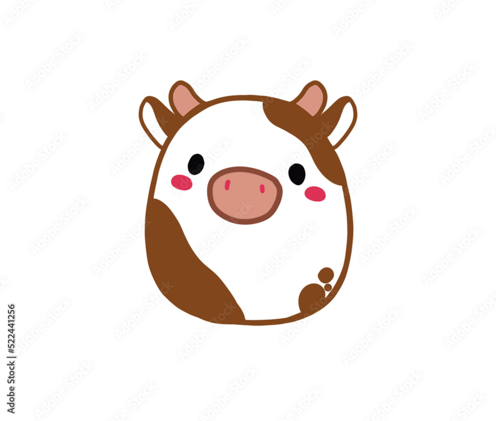 Kawaii adorable cute isolated cow brown and white baby ...