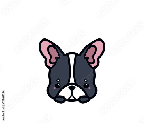 French bulldog black and white adorable cute kawaii drawing illustration cartoon isolated