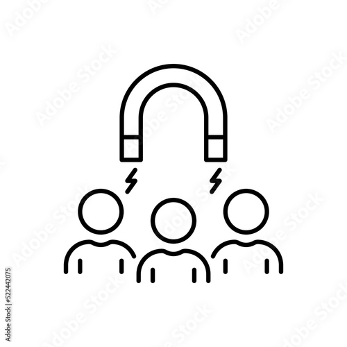 Retention Employee People in Business Company Line Icon. Lead Attract User Customer Linear Pictogram. Magnet Acquisition Potential Client Outline Icon. Editable Stroke. Isolated Vector Illustration