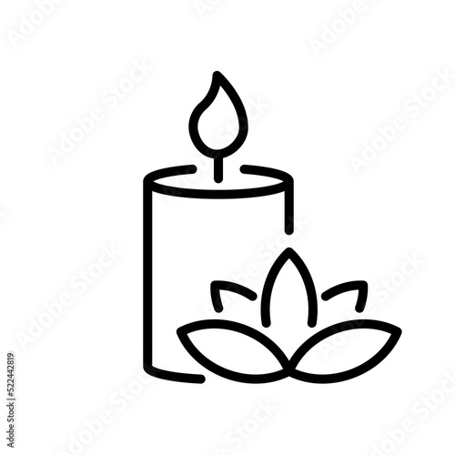 Scented Candle and Flower Line Icon. Aroma Therapy Diffuser Light Linear Pictogram. Burning Candle in Jar Aromatherapy Outline Icon. Candlelight. Editable Stroke. Isolated Vector Illustration