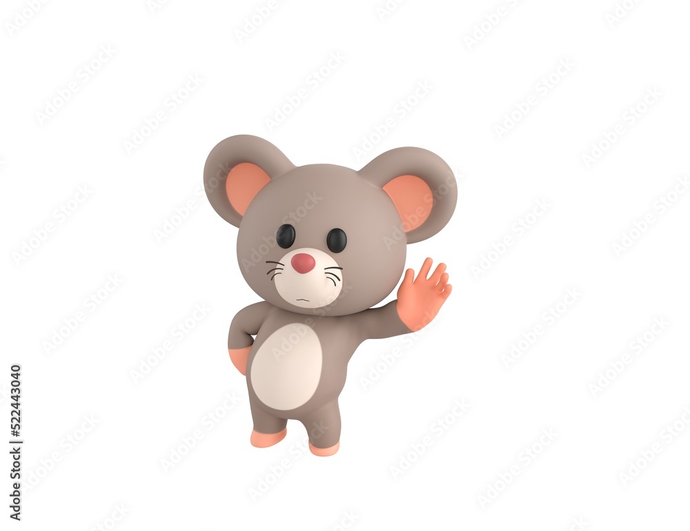 Fototapeta premium Little Rat character hold hand near ear listening rumors in 3d rendering.