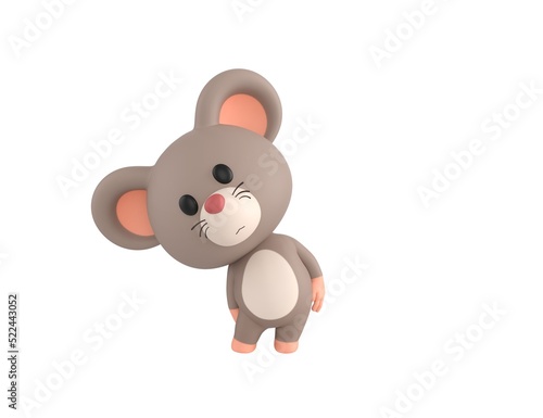Little Rat character tilt body to side in 3d rendering.