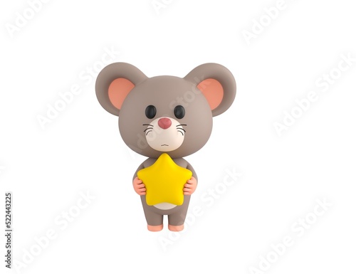 Little Rat character holding star in 3d rendering.