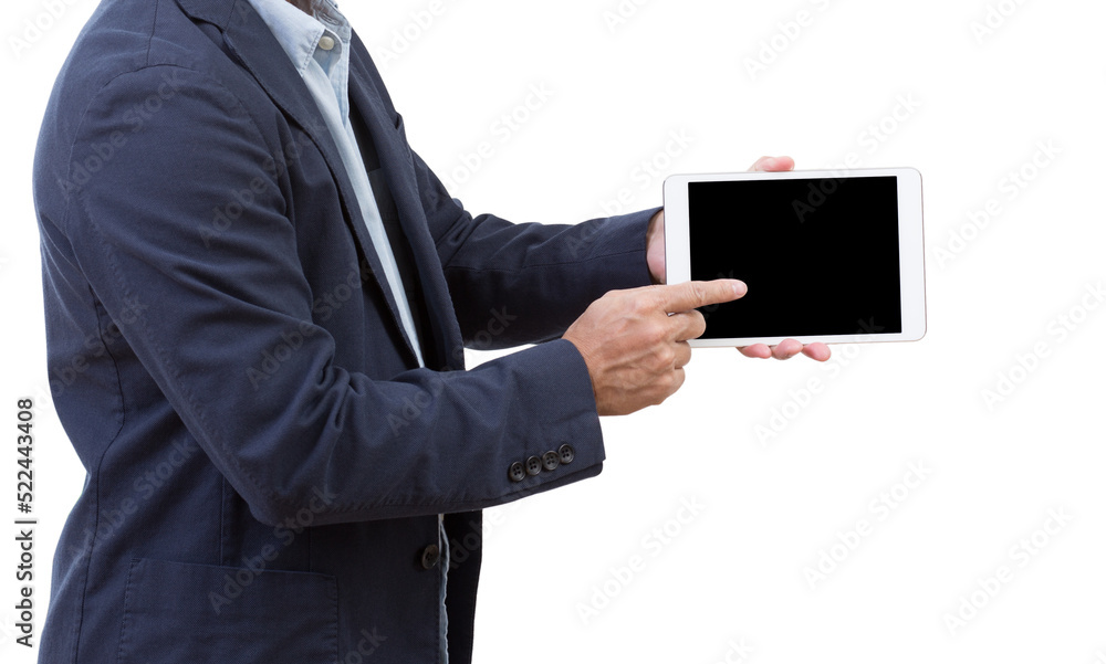 Businessman hands holding blank screen tablet computer isolated Businessman hands holding blank screen tablet computer isolated