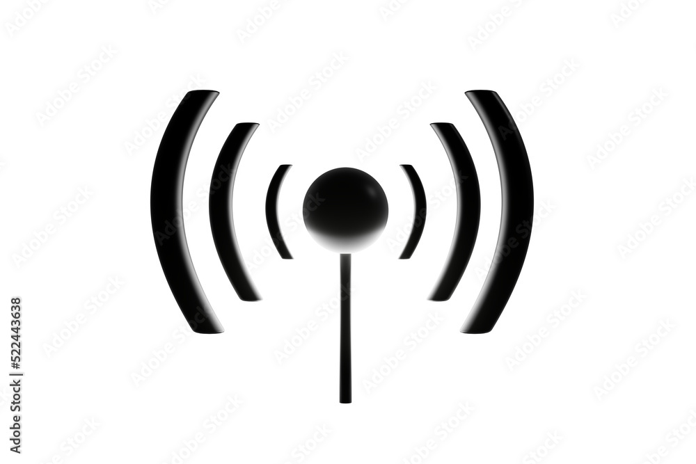 3D wifi sign symbol black white background isolated 3D wifi sign symbol black white background isolated