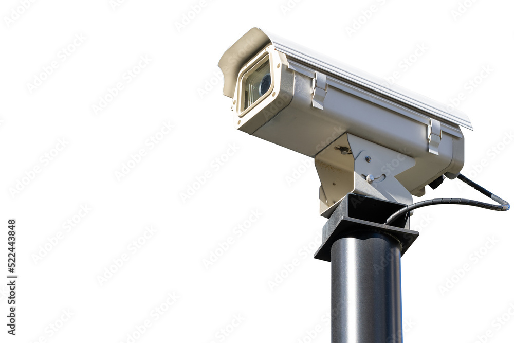 CCTV security camera pole isolated