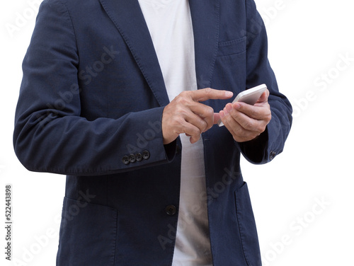 Unknown man using smartphone isolated