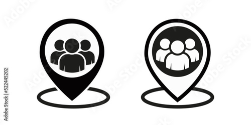 Group of people location icon. Gathering people. Place on the map of people. Vector icon. vector illustration 10 Eps