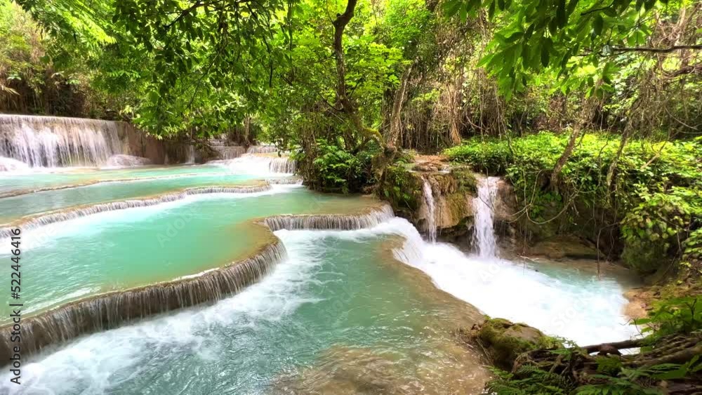 Video Stock Turquoise blue colours of Kuang Si waterfalls Luang Prabang ...