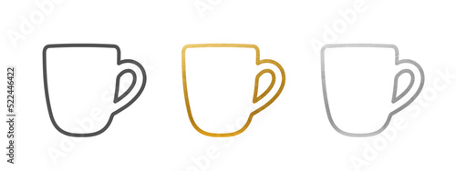 Cup Icon Set - Vector Sign - Black  Gold  Silver