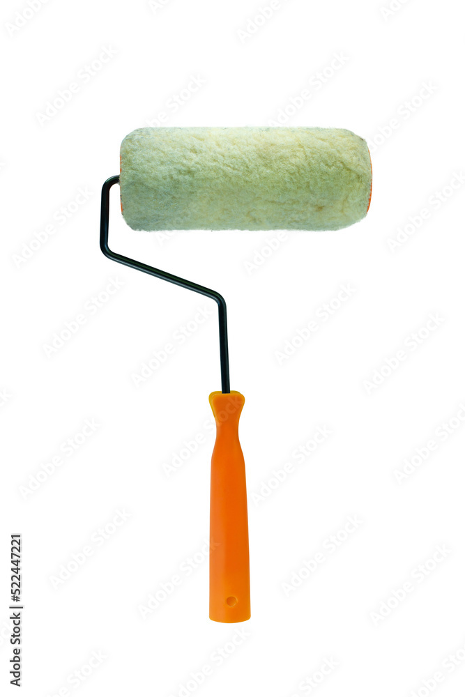 Obraz premium Paint roller with orange handle on white background.