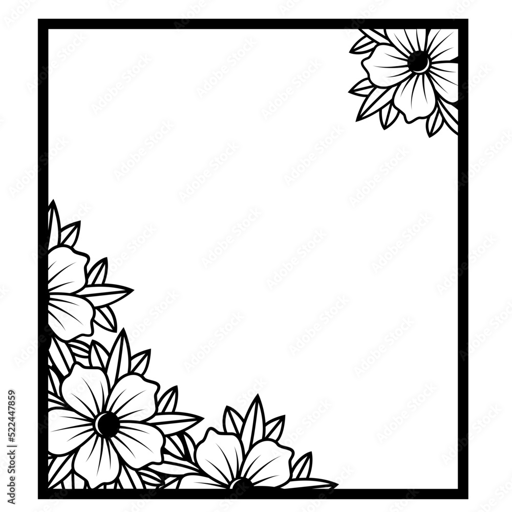 Floral square frame svg, Flower border for cricut, Monogram frame svg