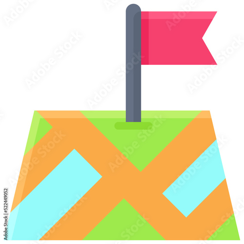 Flag on map icon, location map and navigation vector