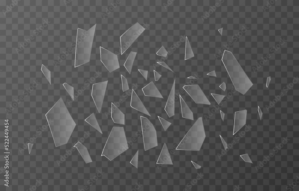 Vector glass shards on an isolated transparent background. Broken