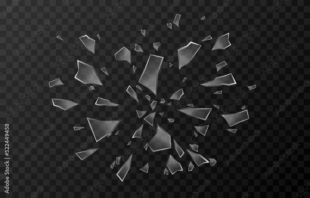 Vector glass shards on an isolated transparent background. Broken