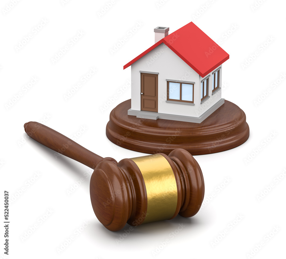 Judge's Gavel and House on White Background