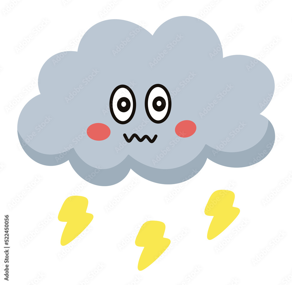 Angry cloud cartoon character and thunder icon Angry cloud cartoon character and thunder icon