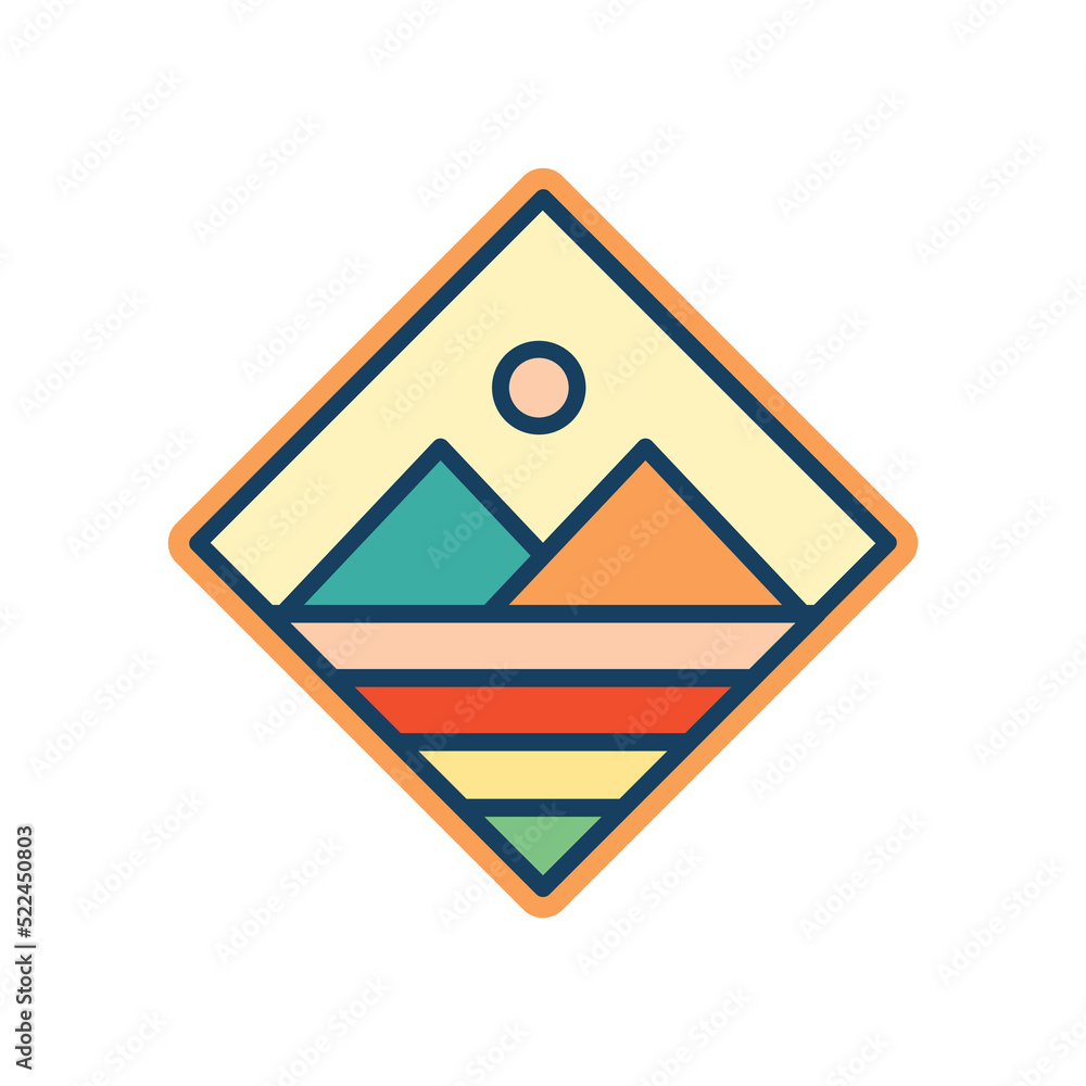 Abstract Sunset beach mountain logo badge design. Template Vector illustration. icon logo design Abstract Sunset beach mountain logo badge design. Template Vector illustration. icon logo design
