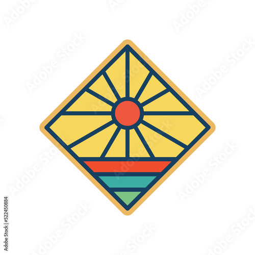 Abstract Sunset beach mountain logo badge design. Template Vector illustration.  icon logo design