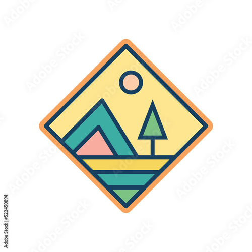 Abstract Sunset beach mountain logo badge design. Template Vector illustration.  icon logo design