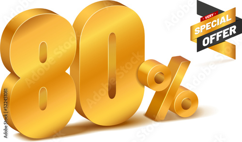 Golden three-dimensional 80 PERCENT sign - special offer