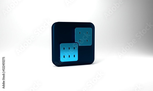 Blue Game dice icon isolated on grey background. Casino gambling. Blue square button. 3d illustration 3D render