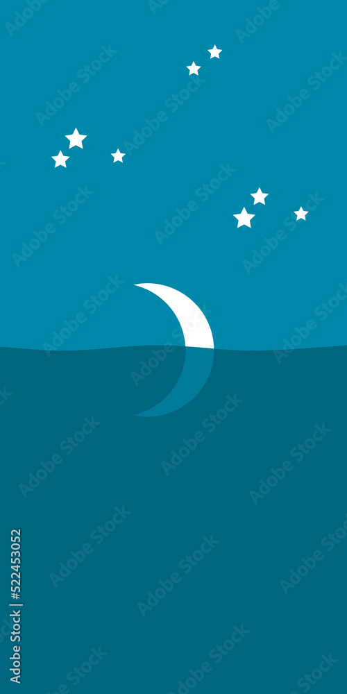 Blue ocean sea moon and stars night minimal vertical png design. Blue ocean sea moon and stars night minimal vertical png design.