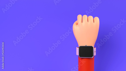 3D Render Of Human Hand, Showing Smart Wrist Watch. Blank Screen for your Product Advertisement or App Presentation.
