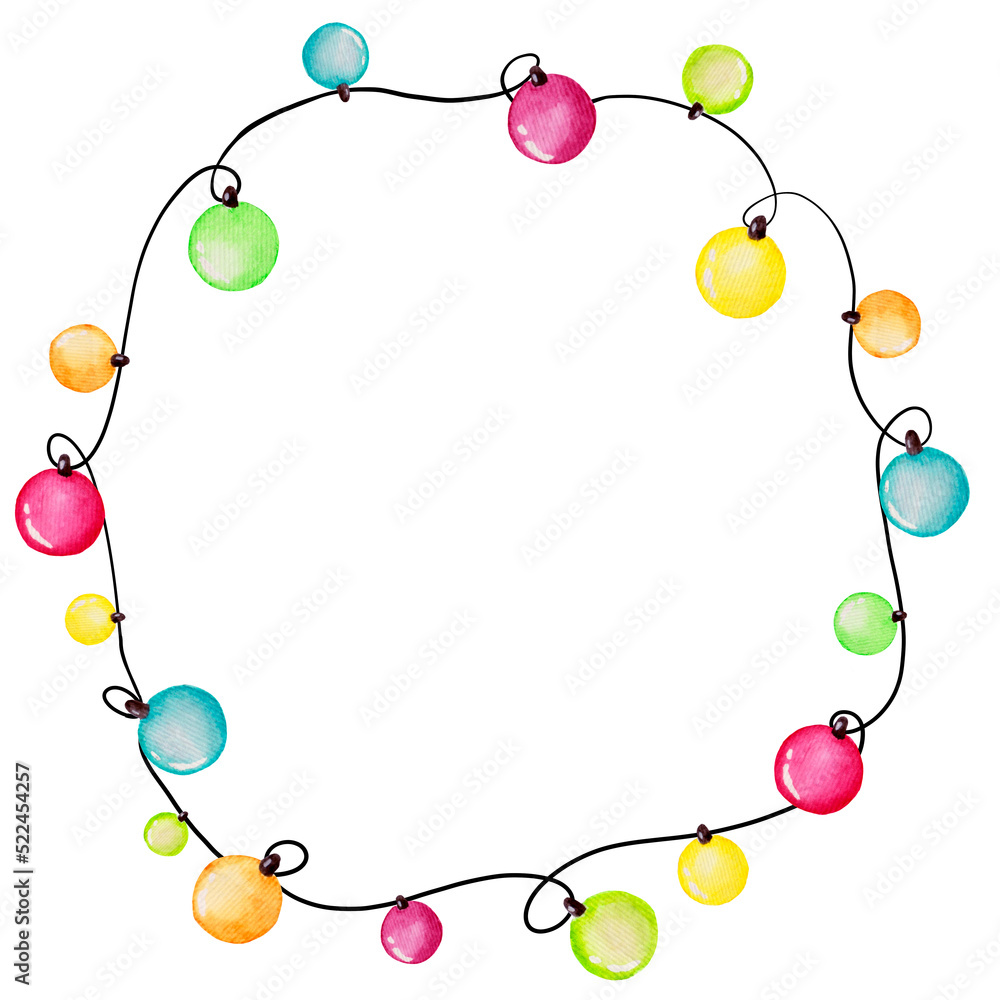 Watercolor garland frame. Element isolated on white background, for greeting, invitation and various festive products. Watercolor garland frame. Element isolated on white background, for greeting, invitation and various festive products.