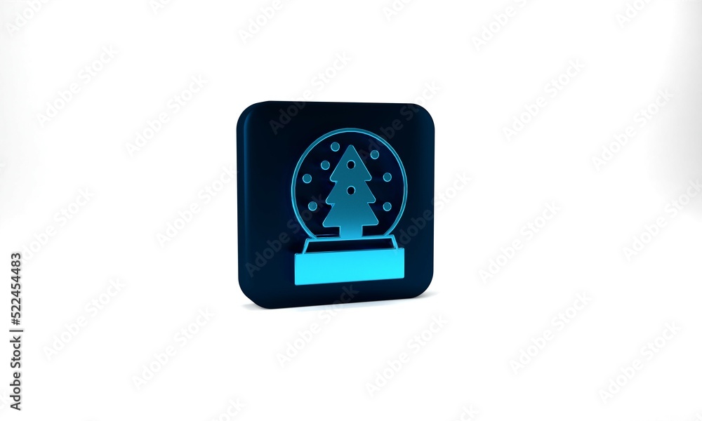 Blue Christmas snow globe with fallen snow and christmas tree icon isolated on grey background. Merry Christmas and Happy New Year. Blue square button. 3d illustration 3D render Blue Christmas snow globe with fallen snow and christmas tree icon isolated on grey background. Merry Christmas and Happy New Year. Blue square button. 3d illustration 3D render