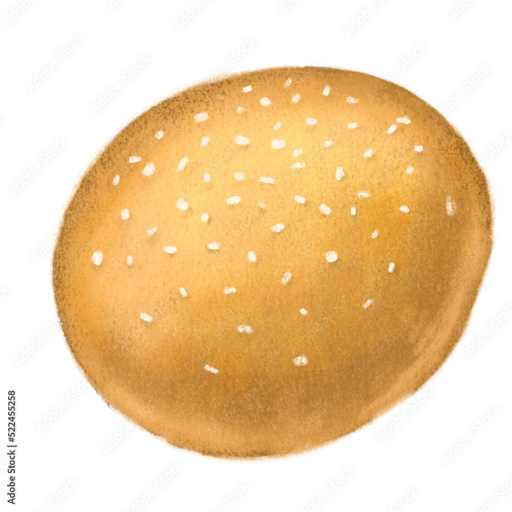 Fresh grain white sesame wheat healthy bread bun hand drawn illustration Fresh grain white sesame wheat healthy bread bun hand drawn illustration