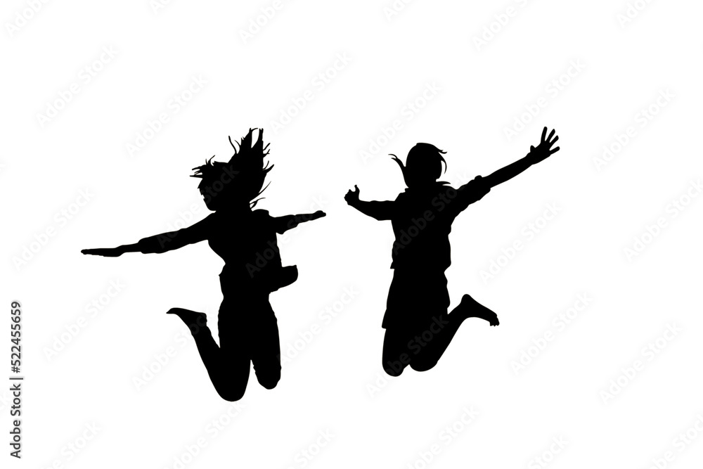 two women jumping isolated