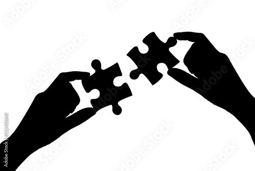 silhouette two hands of businesswomen to connect couple puzzle piece symbol of association and connection.business strategy