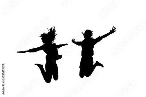 two women jumping isolated