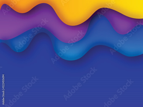 Smooth Yellow, Purple or Blue Waves or Paint Against Blue Background with Space for your Business Presentation.