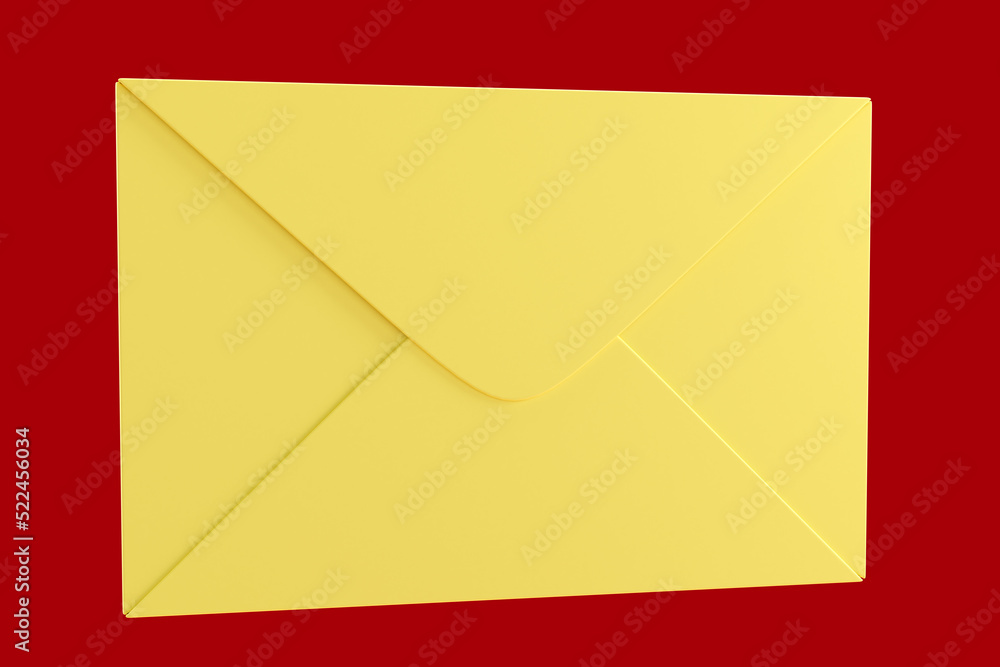 Yellow envelope. Envelope for message delivery. Concept sending letters by mail. Envelope to indicate e-mail or messages in instant messengers. Sending letter by postal service. 3d image. Yellow envelope. Envelope for message delivery. Concept sending letters by mail. Envelope to indicate e-mail or messages in instant messengers. Sending letter by postal service. 3d image.