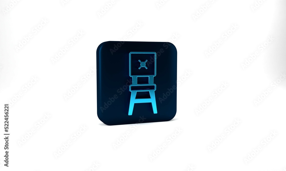 Obraz premium Blue Chair icon isolated on grey background. Blue square button. 3d illustration 3D render