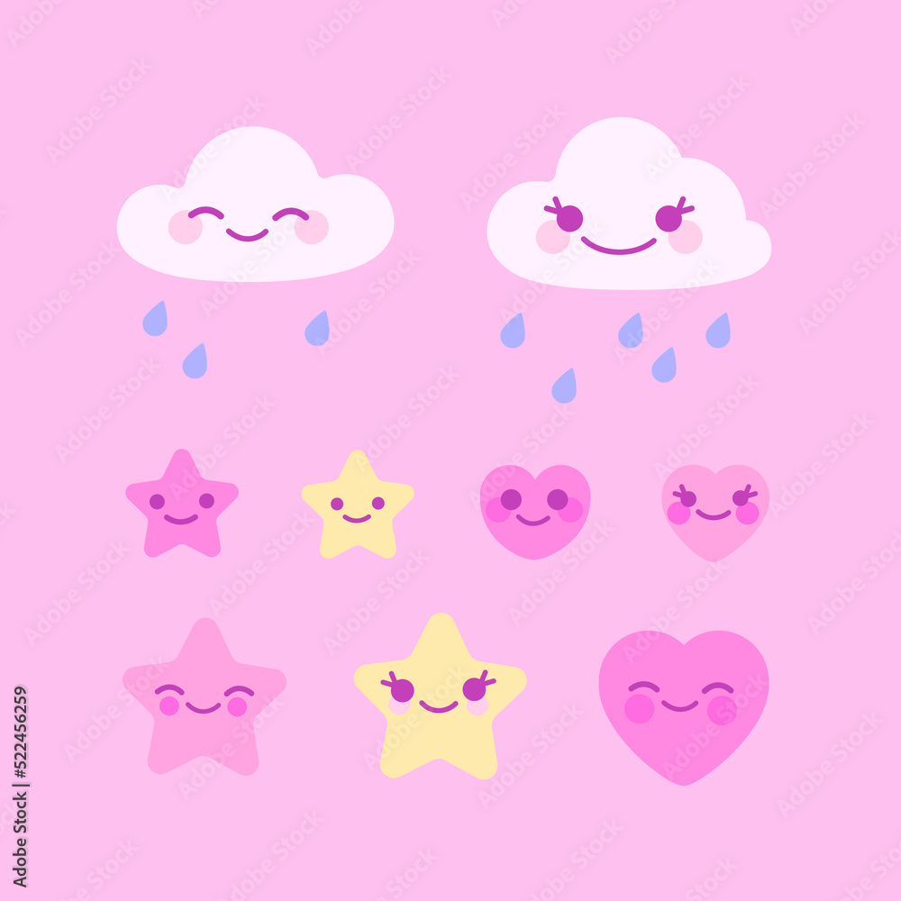 Cartoon fabulous linear design sign -  heart, star, cloud. Stylized vector element for prints, clothing,pattern, packaging and postcards.