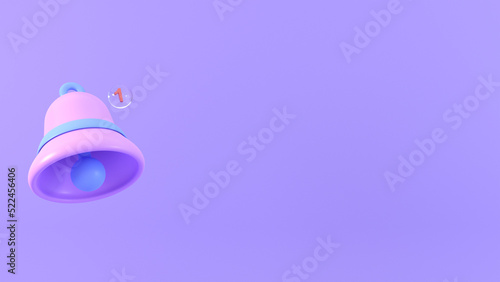 3d notification bell illustration on purple background, for UI, poster, banner, social media post. 3D rendering © FA_Studio