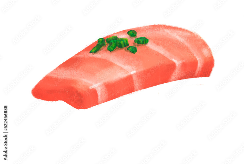 Japanese food raw fish tuna toro sashimi hand drawing illustration painting Japanese food raw fish tuna toro sashimi hand drawing illustration painting