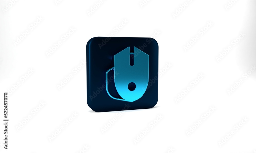 Blue Computer mouse gaming icon isolated on grey background. Optical with wheel symbol. Blue square button. 3d illustration 3D render Blue Computer mouse gaming icon isolated on grey background. Optical with wheel symbol. Blue square button. 3d illustration 3D render