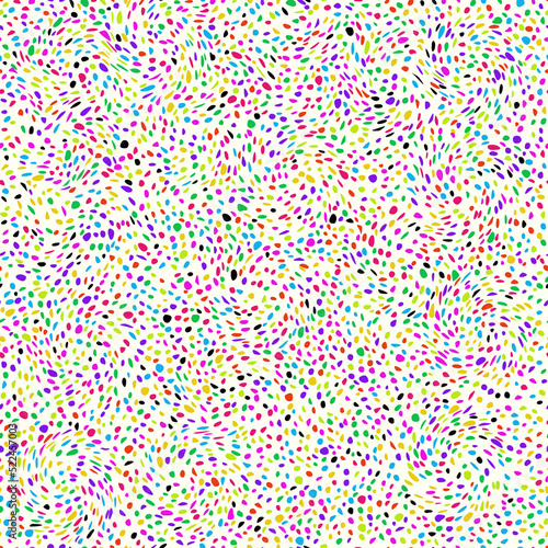 Abstract vector seamless pattern of multicolored dots on a white background.