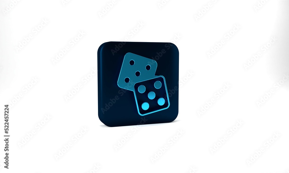 Blue Game dice icon isolated on grey background. Casino gambling. Blue square button. 3d illustration 3D render Blue Game dice icon isolated on grey background. Casino gambling. Blue square button. 3d illustration 3D render