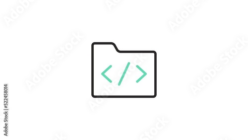 Animated linear folder with coding sign on it. Folder with programming file loop animation.