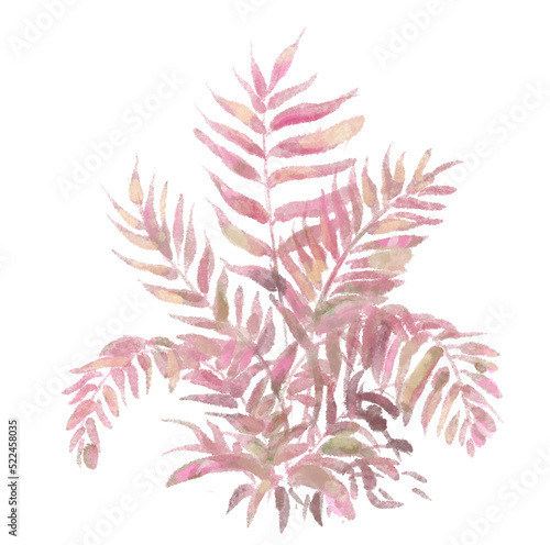 autumn pastel pink tone palm leaves watercolor hand painting illustration