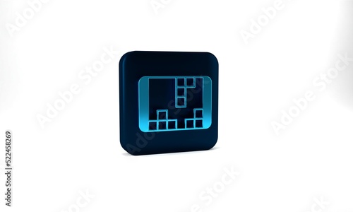 Blue Portable video game console icon isolated on grey background. Handheld console gaming. Blue square button. 3d illustration 3D render