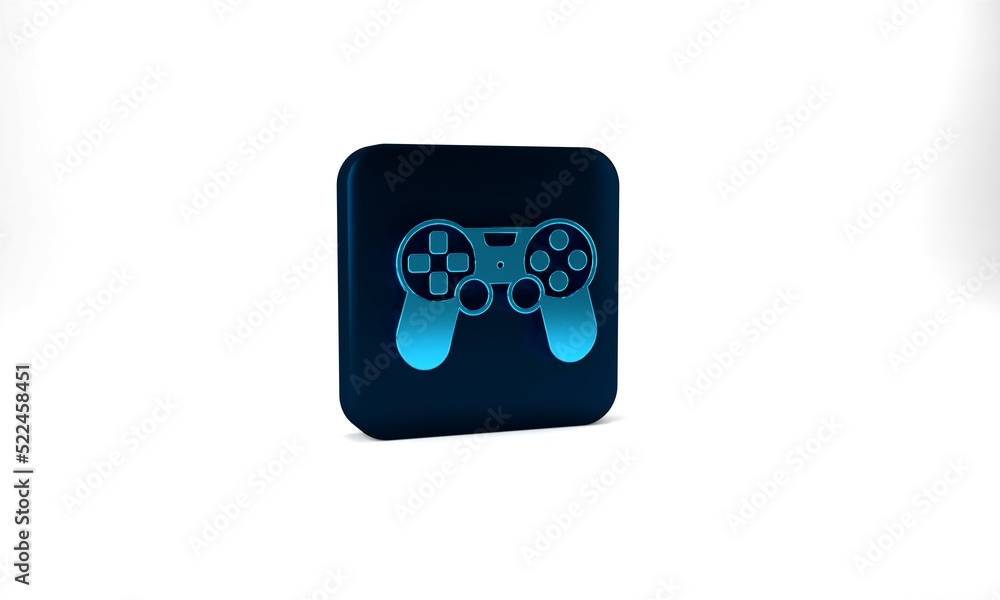 Blue Game controller or joystick for game console icon isolated on grey background. Blue square button. 3d illustration 3D render Blue Game controller or joystick for game console icon isolated on grey background. Blue square button. 3d illustration 3D render